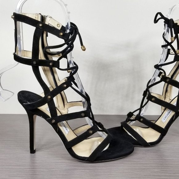 Jimmy Choo Meddle Cage Gladiator Sandal, Black Suede, Womens Size 7.5 / 37.5 - Picture 8 of 12